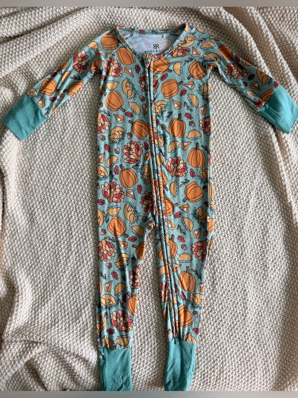 🤎🥧Bums & Roses Bamboo Zippy Pajama | 2T | Thanksgiving Pumpkins & Turkeys
